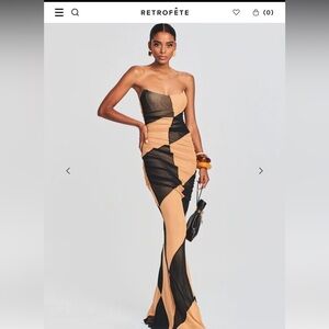Retrofete Strapless Black and Tan Dress